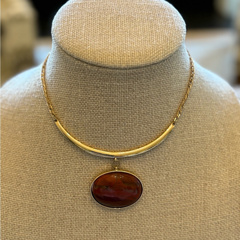 White House Black Market Gold Tone Chain Necklace With Stone Charm